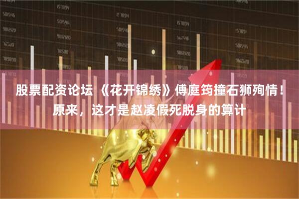 股票配资论坛 《花开锦绣》傅庭筠撞石狮殉情！原来，这才是赵凌假死脱身的算计